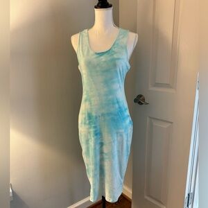Love J Dress Hand Crafted Tie Dye. turquoise & white. Stretchy Size m-L